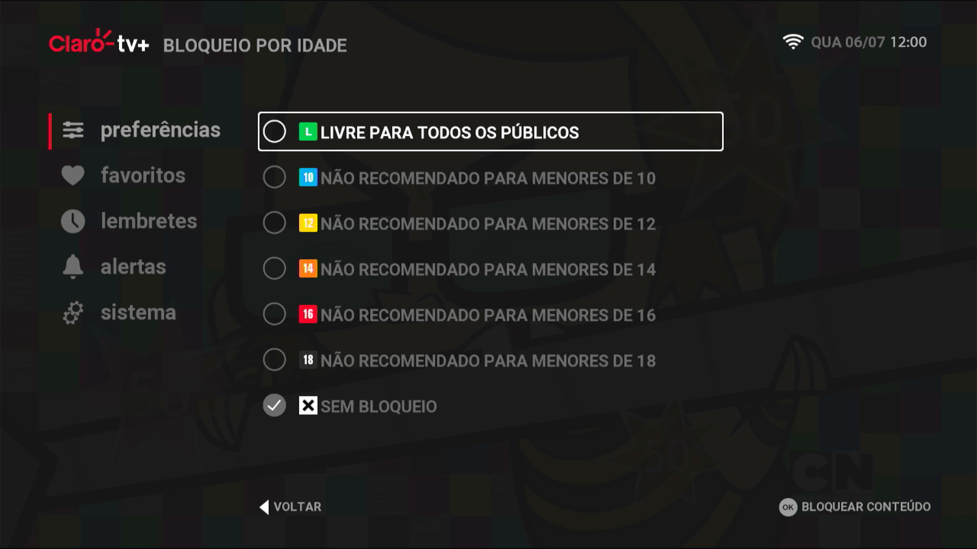 Claro TV+ HD Interface de TV