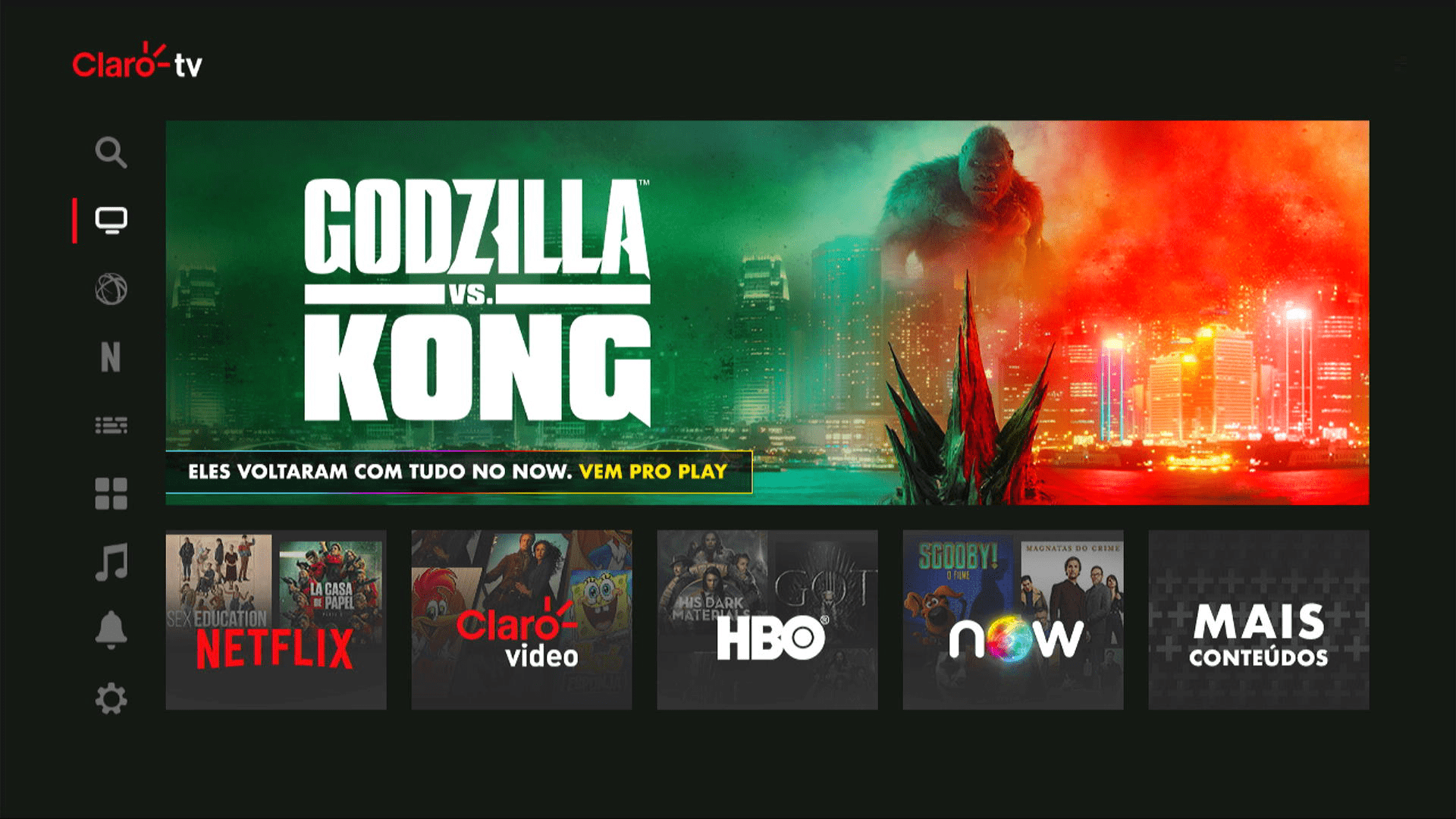 Claro TV com NOW e Netflix Interface de TV